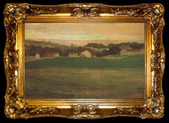 framed  Egon Schiele Meadow with Village in Background II (mk12), ta009-2